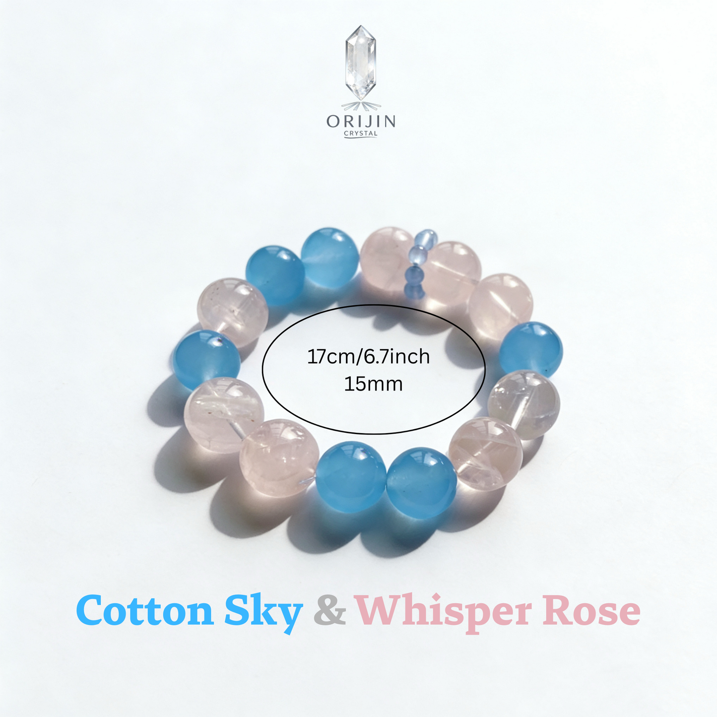 Natural Rose Quartz Aquamarine Bracelet | 16mm Large Bead Calming Healing Crystal | Pink Blue Love & Serenity Jewelry Gift