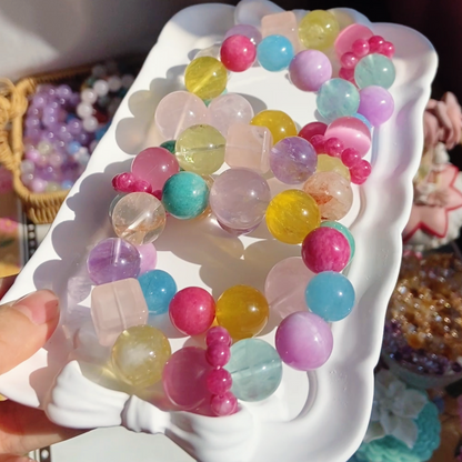 Natural Crystal Multi-Gemstone Bracelet |  Christmas Sale NEW SHOP Discount | 16mm Kunzite Amethyst Aquamarine Healing Gift for Her