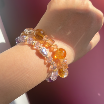 Yellow Rutilated Quartz Citrine Bracelet 12mm Natural Golden Rutile, Wealth & Money Luck Crystal, Feng Shui Abundance Jewelry, Handmade Gift