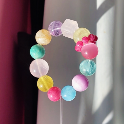 Natural Crystal Multi-Gemstone Bracelet |  Christmas Sale NEW SHOP Discount | 16mm Kunzite Amethyst Aquamarine Healing Gift for Her