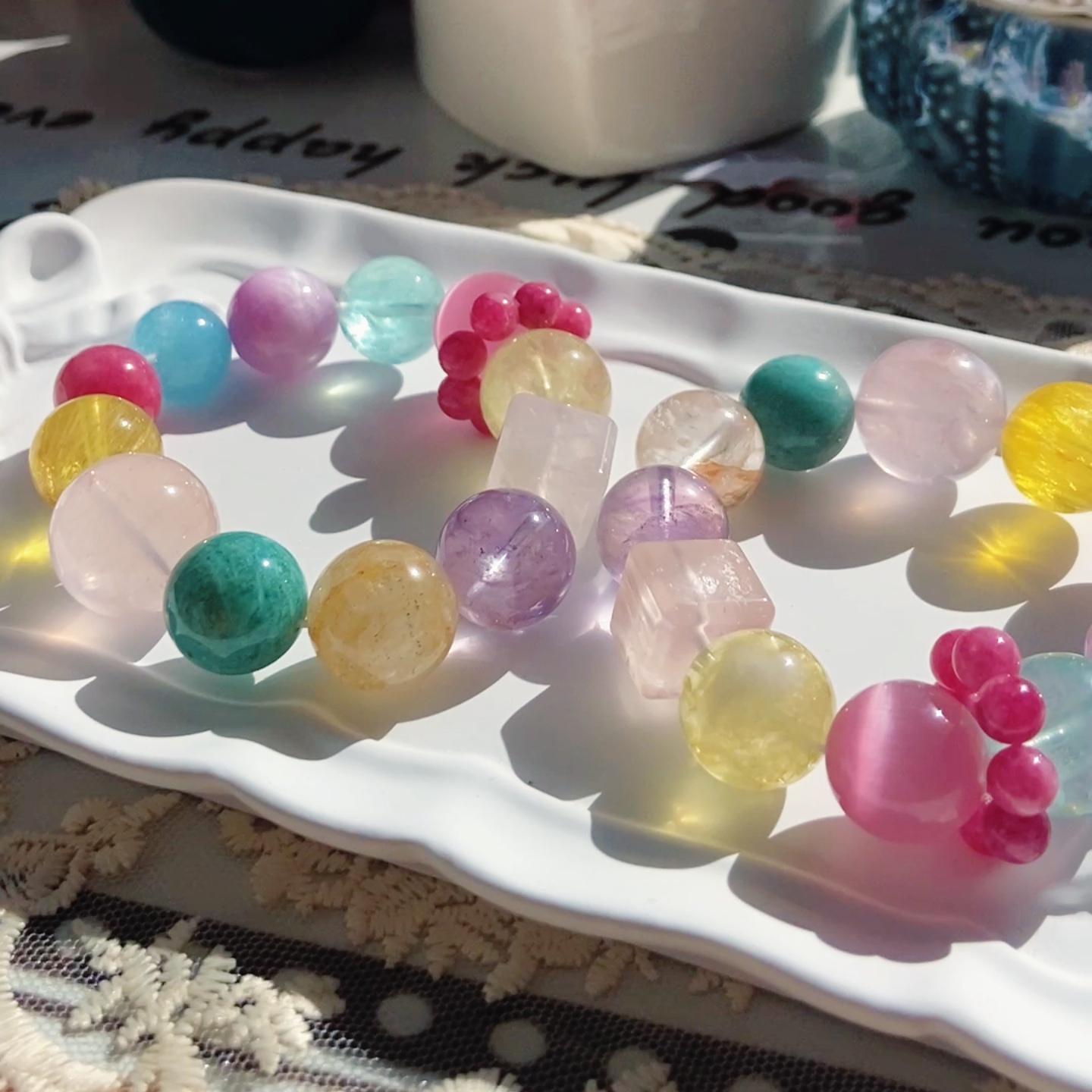 Natural Crystal Multi-Gemstone Bracelet |  Christmas Sale NEW SHOP Discount | 16mm Kunzite Amethyst Aquamarine Healing Gift for Her