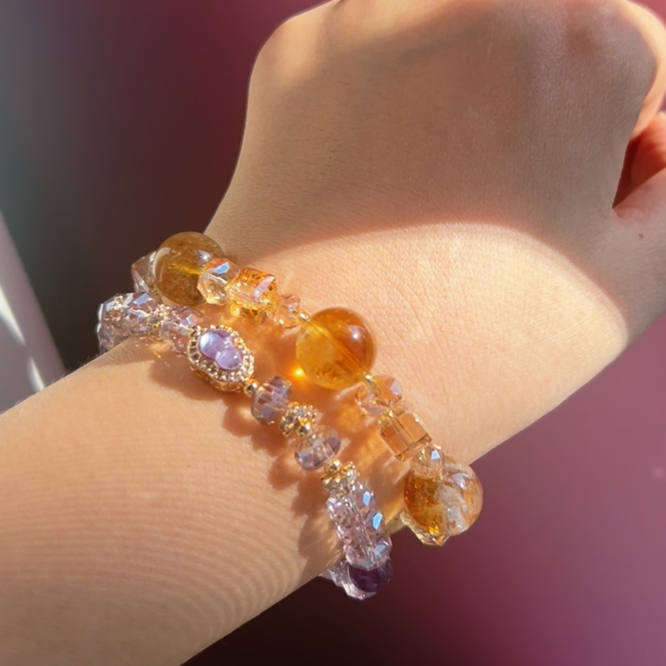 Yellow Rutilated Quartz Citrine Bracelet 12mm Natural Golden Rutile, Wealth & Money Luck Crystal, Feng Shui Abundance Jewelry, Handmade Gift