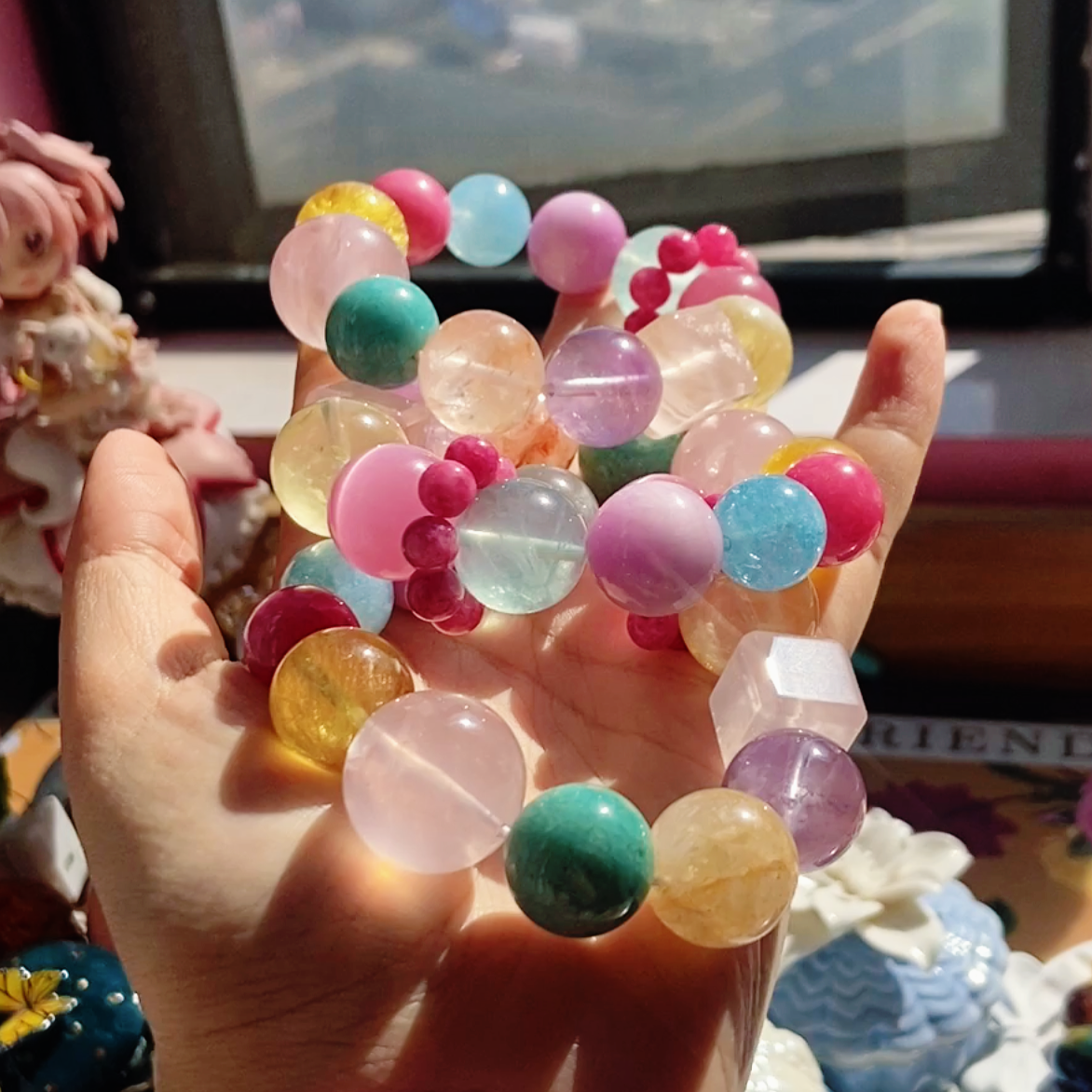 Natural Crystal Multi-Gemstone Bracelet |  Christmas Sale NEW SHOP Discount | 16mm Kunzite Amethyst Aquamarine Healing Gift for Her