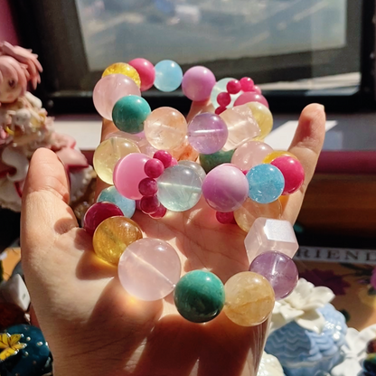 Natural Crystal Multi-Gemstone Bracelet |  Christmas Sale NEW SHOP Discount | 16mm Kunzite Amethyst Aquamarine Healing Gift for Her