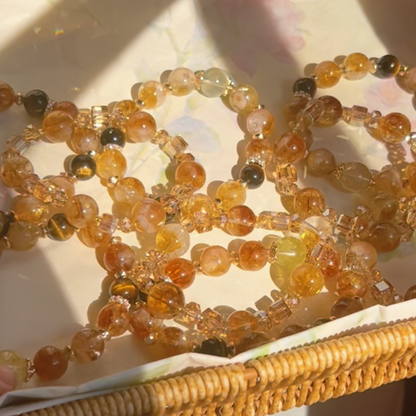 Yellow Rutilated Quartz Citrine Bracelet 12mm Natural Golden Rutile, Wealth & Money Luck Crystal, Feng Shui Abundance Jewelry, Handmade Gift