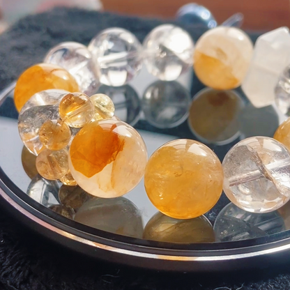 Natural Golden Rutilated Quartz 17mm Bracelet White Aze, Yellow Phantom, Citrine Rounds & Rose Quartz Column Natural Crystal  Handmade Gift