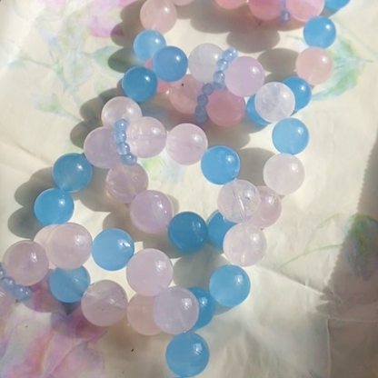 Natural Rose Quartz Aquamarine Bracelet | 16mm Large Bead Calming Healing Crystal | Pink Blue Love & Serenity Jewelry Gift