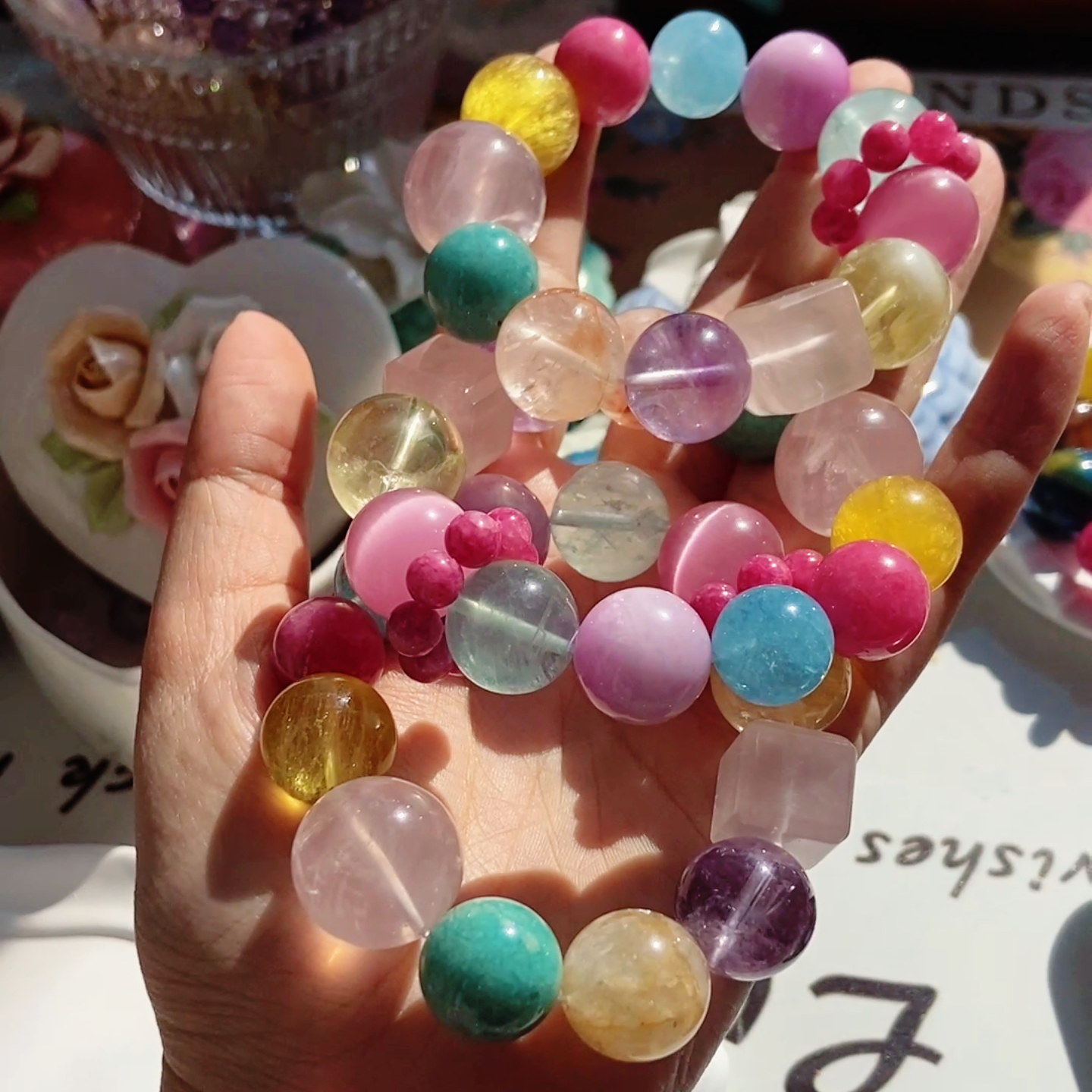 Natural Crystal Multi-Gemstone Bracelet |  Christmas Sale NEW SHOP Discount | 16mm Kunzite Amethyst Aquamarine Healing Gift for Her