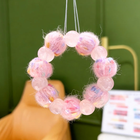 Cotton Candy Bloom Crystal Bracelet Pastel Lilac Yarn Bead x Natural Rose Quartz Bracelet