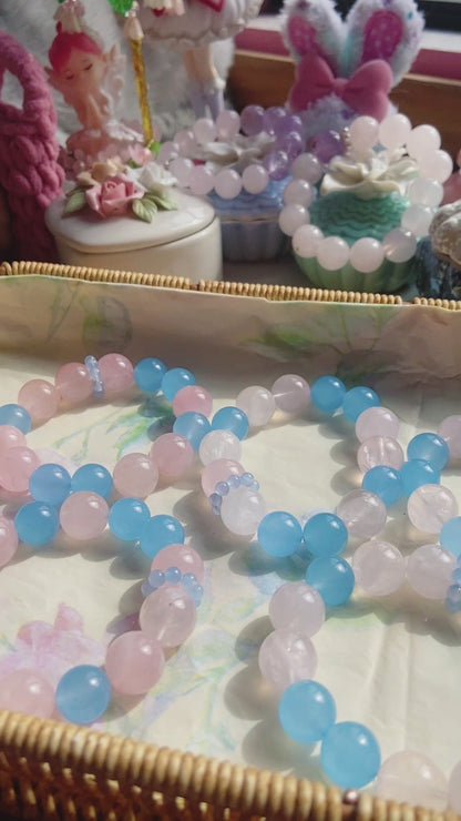 Natural Rose Quartz Aquamarine Bracelet | 16mm Large Bead Calming Healing Crystal | Pink Blue Love & Serenity Jewelry Gift